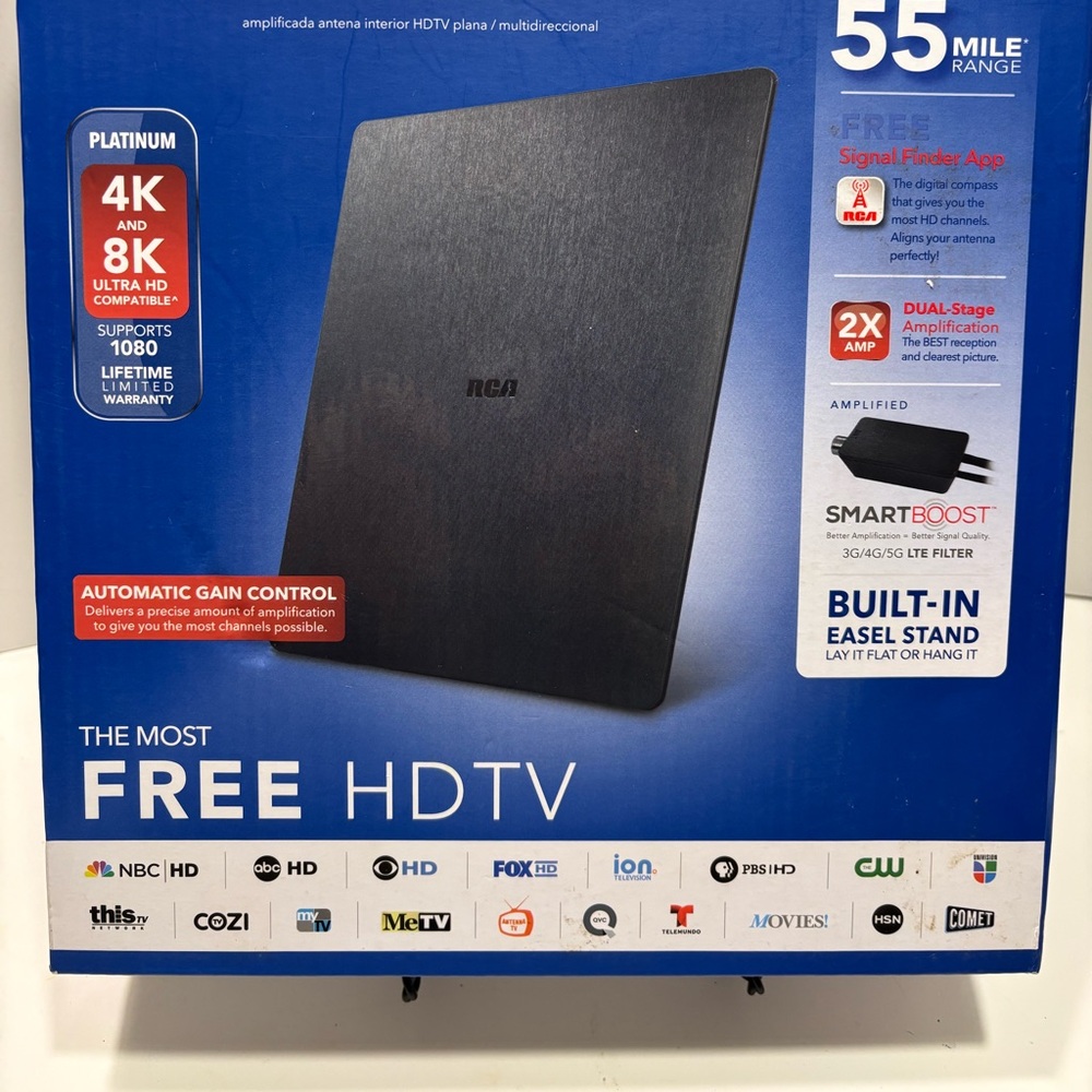 RCA Amplified Indoor Flat HDTV Antenna Multi-Directional Platinom 4-K & 8-K NEW